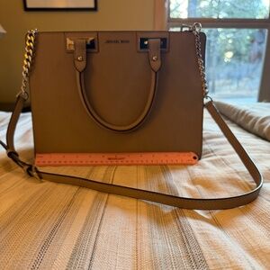 Light Grey/Silver Leather Michael Kors Satchel with Shoulder Strap